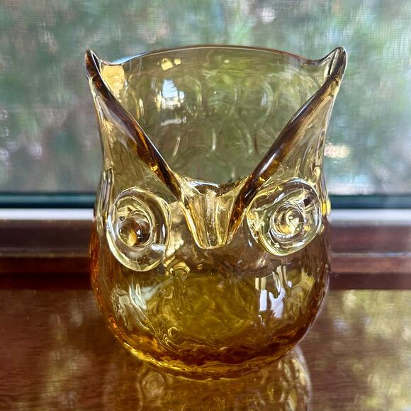 Vintage Amber Glass Owl Figurine Vase or Candle Holder – 4.5” Tall - Picture 4 of 9